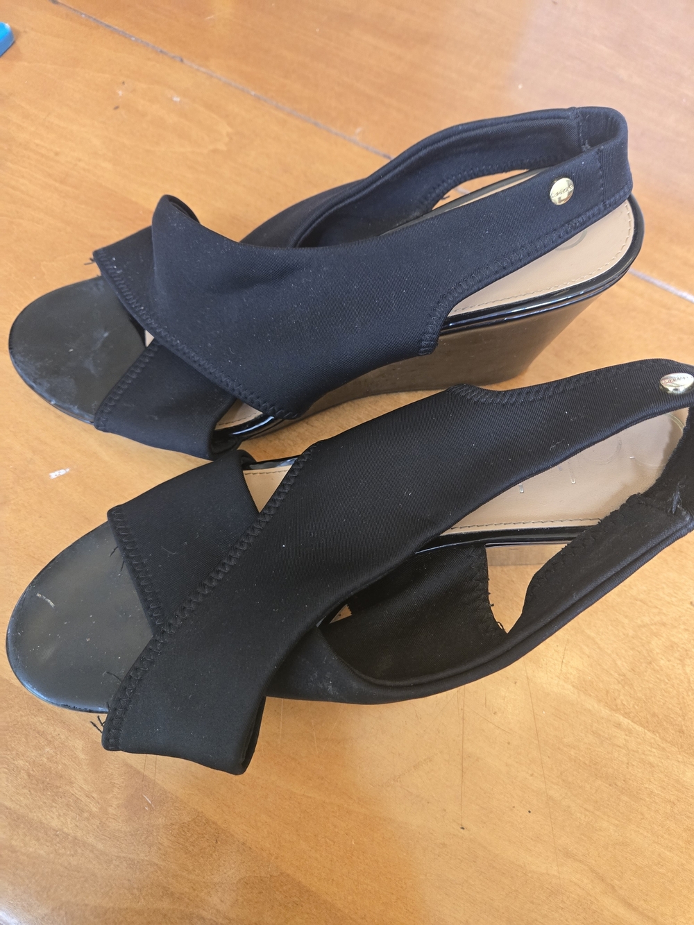 Calvin Klein Black Open-Toe Wedge Slingbacks
